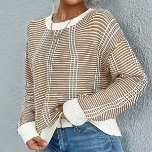Nwt, Lavishly Paris Women’s Striped Texture Sexy Drop Shoulder Sweater